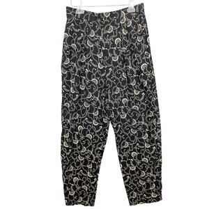 Vintage Pants Womens 14 Black Floral Print Pleated Made USA Toni Garment Boho